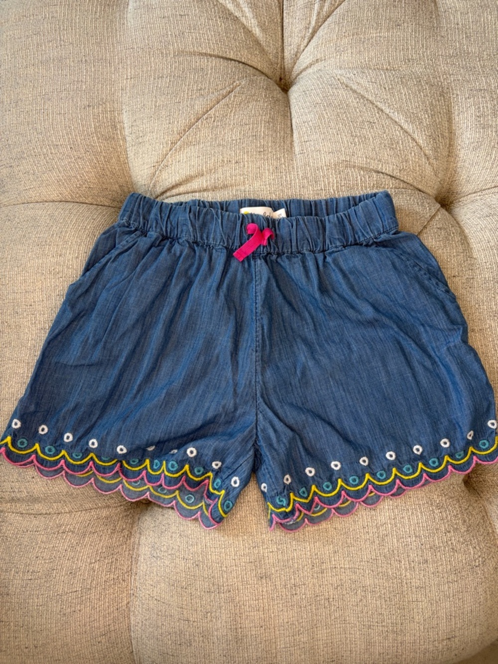 Mini Boden Blue Embroidered Scallop Hem  Shorts